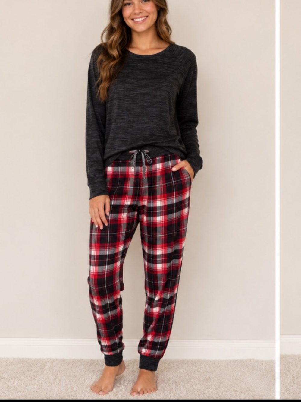 Pajamas Mukluks long sleeve gray and plaid pajama bottoms